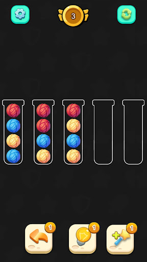 Ball Sort Puzzle board with three colored tubes